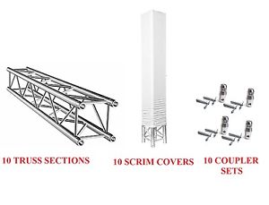System for ten 2 meter truss sections + 10 scrim covers + 10 sets of couplers