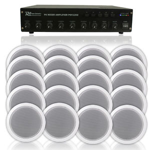 20x Adastra 3" Ceiling Speakers + 100v Line Amp + Cables 120W Essex