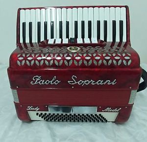 Red PAOLO SOPRANI  LADY model accordion 80 bass Italy mint condition