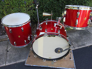 VINTAGE LUDWIG 1963 SUPER CLASSIC DRUM SET 13 16 22 RED SPARKLE KEYSTONE