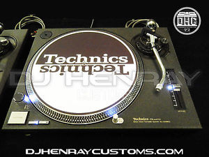 2 custom wrinkle black Technics SL 1200 mk2's white leds laser etch logos