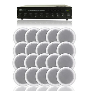 20x Adastra Ceiling Speakers + 100v Line Amp 60W + Cables Essex