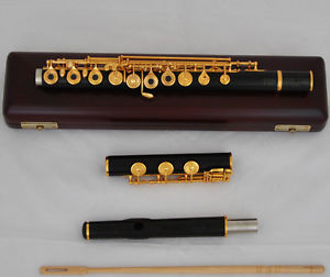 Concert Professional Black Wooden C# Trill Flute Gold Plated B-Foot Wood Case