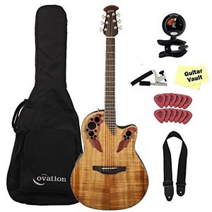 Ovation CE44P-FKOA Celebrity Elite Plus Figured Koa Guitar with Gig Bag and