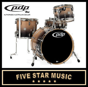 DW PDP CONCEPT BIRCH 4 PIECE SHELL PACK 20" DRUM KIT NATURAL CHARCOAL FADE  NEW