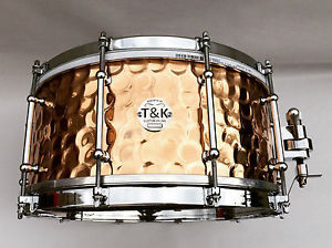T&K CUSTOM DRUMS 14x6.5 HAMMERED BRONZE SNARE DRUM