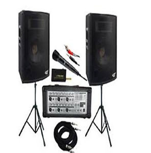 1600 Watt Complete DJ Speaker System - 15 Two-Way Powered Mixer/Stands/MIC/Cabl