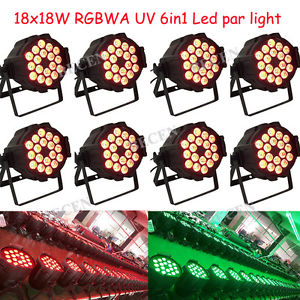 8pcs 18X18W RGBWA UV 6IN1 LED PAR 64 fast lead time led par light