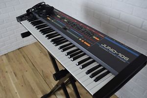 Roland vintage Juno-106 keyboard synthesizer near MINT-used synth for sale