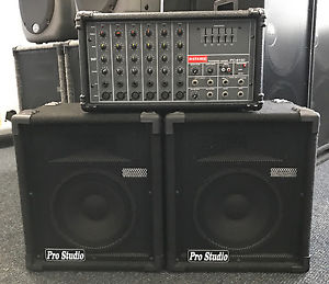 PA System with 150w Powered Mixer and 2x100w Speakers