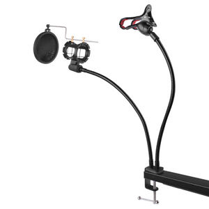 Microphone Phone Double Goosenecks Stand for Phone Karaoke Recording Music TH535