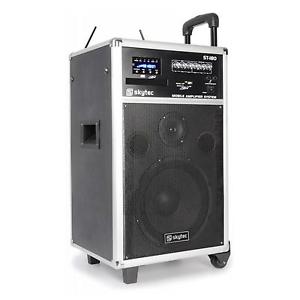 Altavoz activo 450W Portatil Trolley CD SD USB Bateria Ecualizador 2 Microfonos