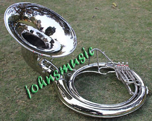 SOUSAPHONE CHROME FINISH 25'' BELL FULL BRASS MADE KING SIZE TUBA W/CARRY BAG
