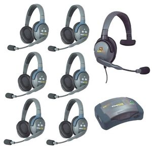 Eartec UltraLITE 7 user Intercom Sys, 6 Wireless Double Headsets 1 Wired Single