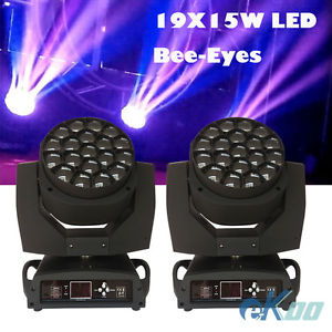 2Pcs! 19X15W Bee-Eyes Beam Zoom LED Moving Head Stage Light DJ Disco American