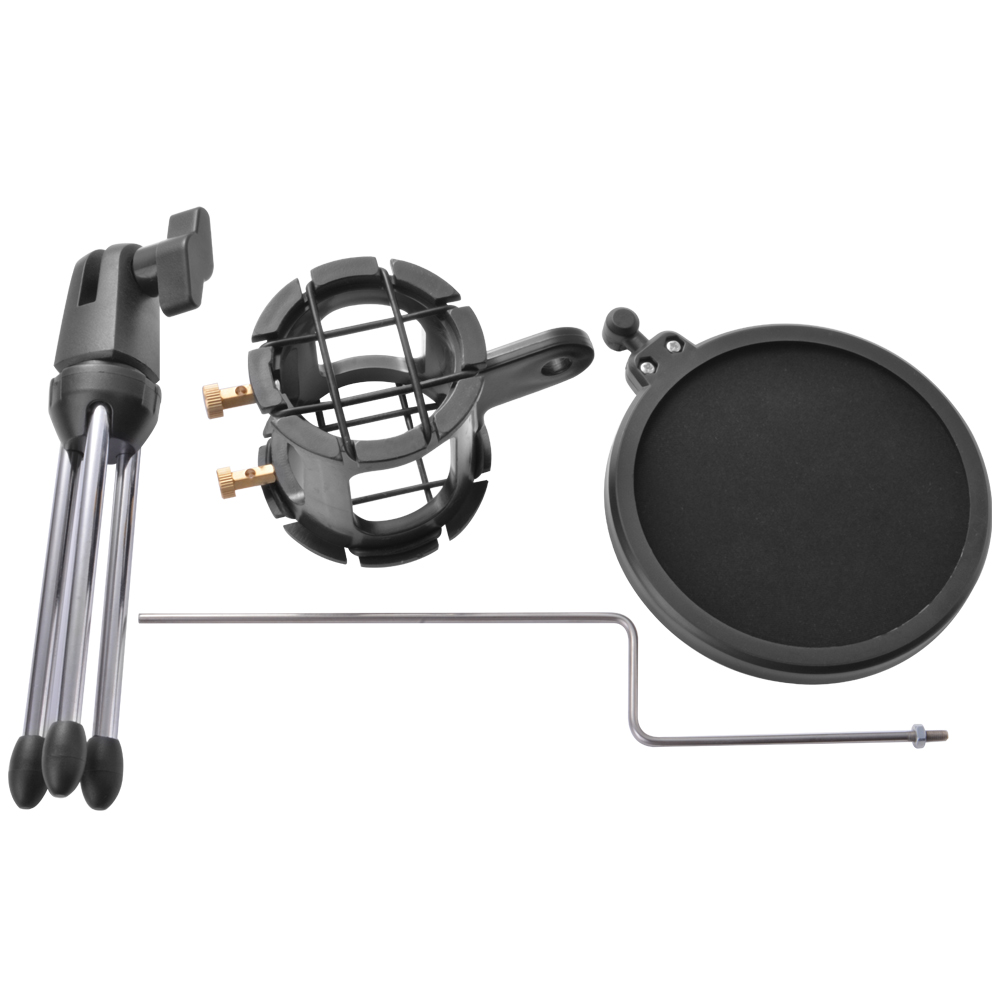 Microphone Tripod Tabletop Desktop Stand Holder Shock Mount w/ Pop Filter TH534