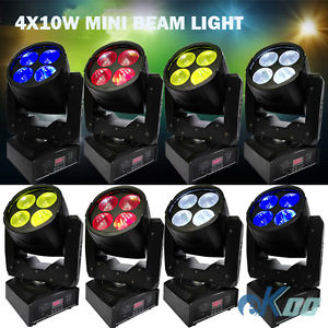 8Pcs! 4X10W MINI BEAM LIGHT Stage Light Moving Head DJ Disco Party American