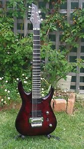 redwood burl 7 string neck thru black limba body hard case blackout pups