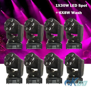 8Pcs! 30W LED Spot + Wash Moving Head Stage Light DJ Disco Party American
