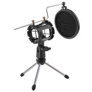 Microphone Tripod Tabletop Desktop Stand Holder Shock Mount w/ Pop Filter TH534