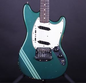 1971 Fender Mustang Competition Stripe LPB Vintage Electric Guitar w/Case Blue