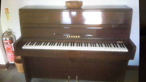 LOVELY ' ZENDER' UPRIGHT PIANO IN BROWN MAHOGANY SAT IN FINISH OVERSTRUNG