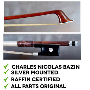 French Silver mounted violin bow Charles Nicolas Bazin, Raffin certified