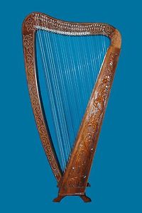 Beautiful 34 string Top Lever Harp with square engraved sound box and Free Bag