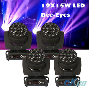 4Pcs! 19X15W Bee-Eyes Beam Zoom LED Moving Head Stage Light DJ Disco American