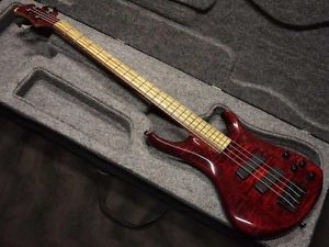 Roscoe LG3004 Cordovan Red Luxury Look Used Electric Bass Guitar with Case Japan