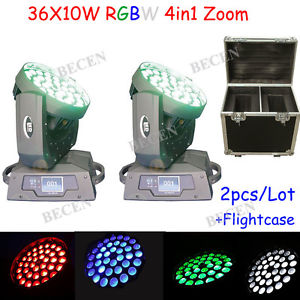 2pcs RGBW 4IN1 36x10w LED Moving Head Spot Light zoom light with flight case