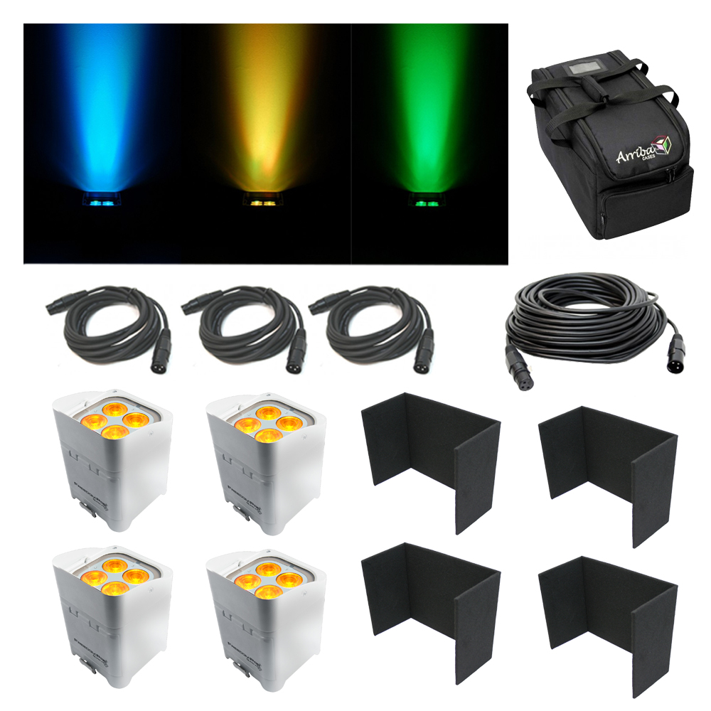 (4) Chauvet DJ Lighting Freedom Par Quad4 IP Black Battery Light w/ Covers & Bag