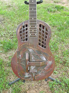 Republic Tricone Resonator Guitar copper rust with case dobro brass acoustic