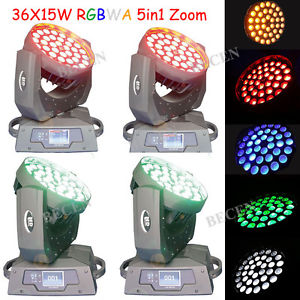 4pcs 36x15w RGBWA 5in1 zoom wash led moving head light Free shipping