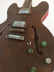 Rat Fiddle Rusty Burned Heavy Relic Hollow Body 335 Style Custom Electric Guitar