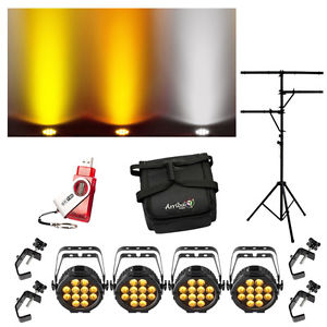 (4) Chauvet DJ Lighting SlimPAR Pro W USB White LED Light w/ D-Fi USB Bag Stand