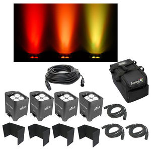 (4) Chauvet DJ Lighting Freedom Par Quad4 IP White Battery Light w/ Covers & Bag