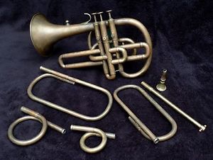 VERY RARE FRENCH CORNOPEAN CORNET "GAUBERT à LILLE" 5 CROOKS AND MOUTHPIECE