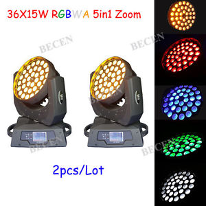 2pcs 36x15w RGBWA 5in1 zoom wash led moving head light for dj club stage party