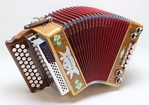 Steirische Mini Harmonika Edelweiß, Nußbaum/Ahorn, G-C-F, ideal für Kinder ab 6