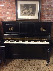 OUTSTANDING! Kaps Antique German Quality Upright Piano Black + Sconces