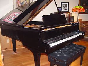 Yamaha C5 Conservatory Grand Piano, black lacquer with leather artist's bench