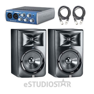 JBL LSR308 8-inch 2-Way Pow Studio Monitors (Pair) w/ Presonus AB22VSL & Cables