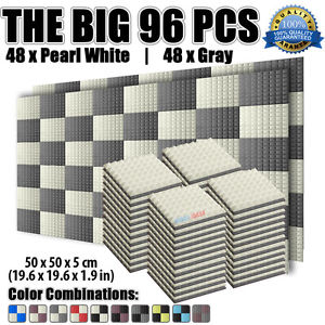 New 96 pcs Pack Gray and Pearl White Pyramid Soundproofing Foam Tiles 50*50*5cm