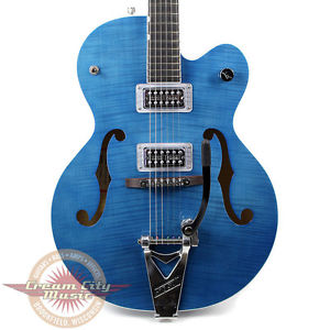 New Gretsch G6120SH Brian Setzer Hot Rod Harbor Blue Flame Maple 2-Tone Demo