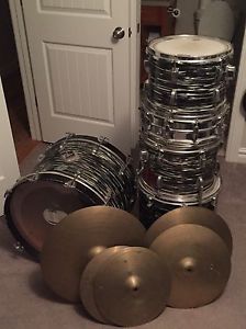 Ludwig 5 Piece Blue And Olive Badge Drum Kit All Original Black Oyster Pearl