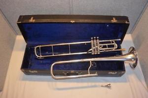 ANTIQUE 1903 SILVER PLATED CONN 3 VALVE TROMBONE - ENGRAVED BELL GOLD WASH BELL