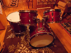 1970s ROGERS RED SPARKLE DRUM SET 4 PC KIT 8 X 12  9X13  16X16  14X20 BASS DRUM