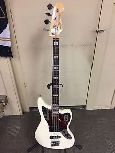 2014 FENDER AMERICAN STANDARD JAGUAR BASS OLYMPIC WHITE - With Case & Candy