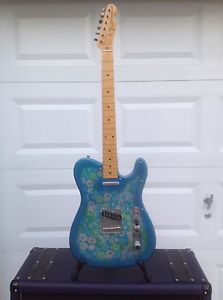 1980 s FENDER TELECASTER MIJ BLUE FLORAL FLOWER POWER PAISLEY - NEAR MINT!